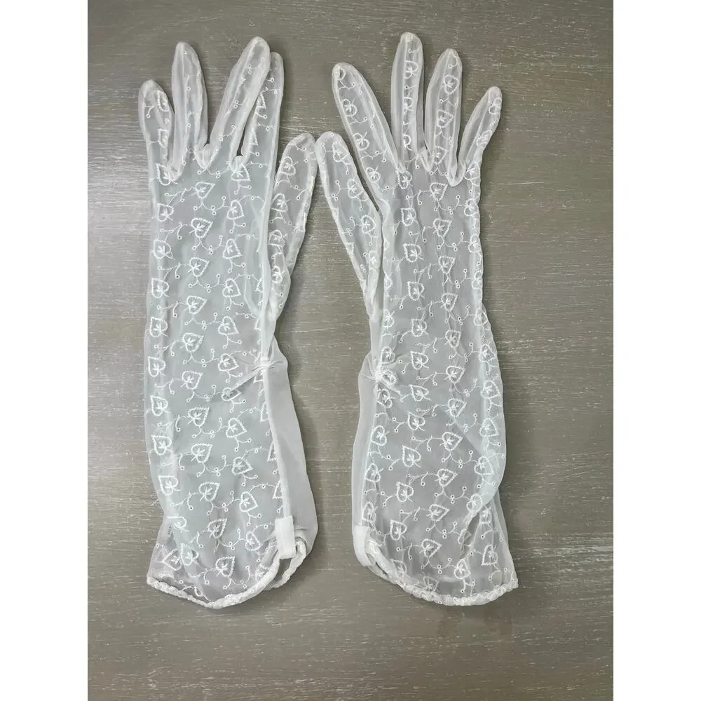 Vintage 70's Semi-Sheer Embroidered Dress Gloves